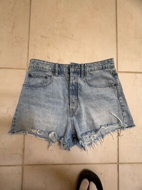 Zara Light Blue Distressed High-Waist Denim Shorts